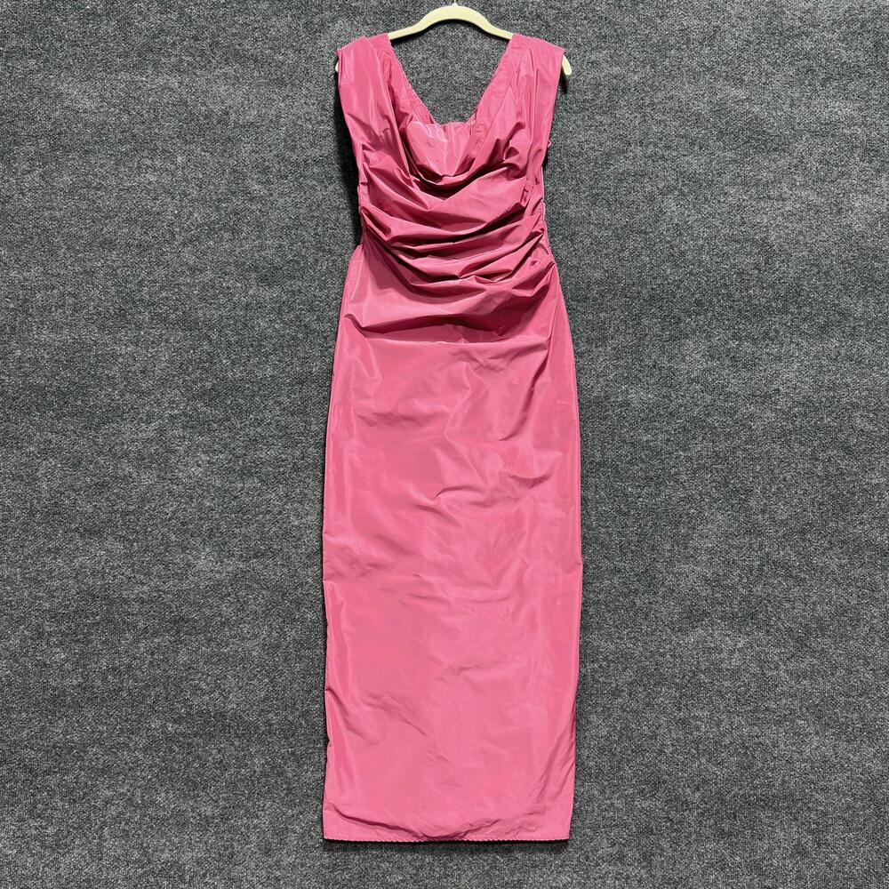 STAUD Dress Womens 6 Pink Satin Ruched V Neck Sleeveless Maxi Sheath Gown Formal